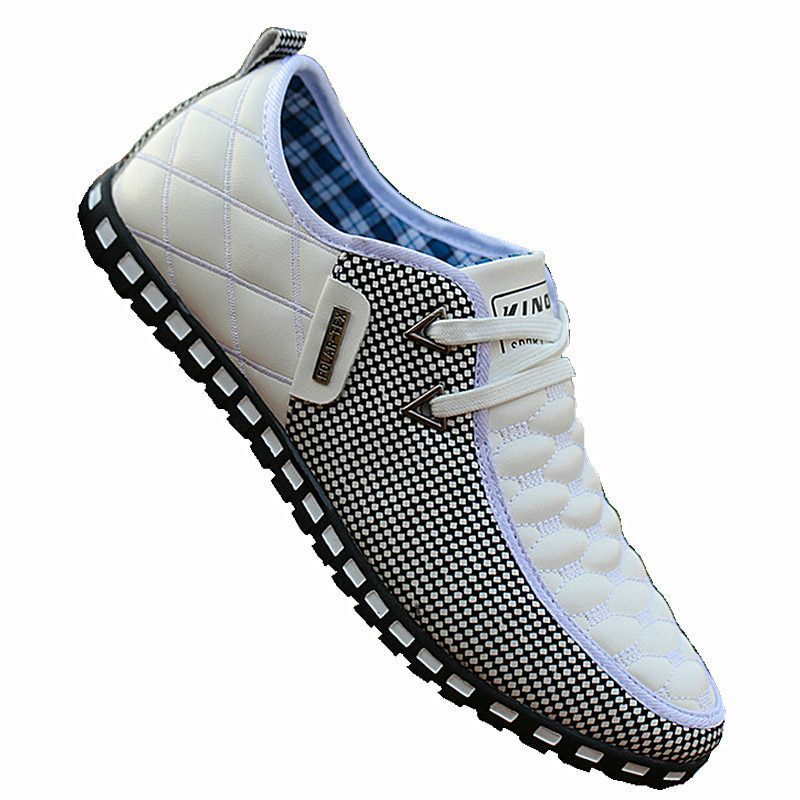 Men Leather Shoes Autumn Men's Casual Shoes Breathable Light Weight White Sneakers Driving Shoes Pointed Toe Business Men Shoes
