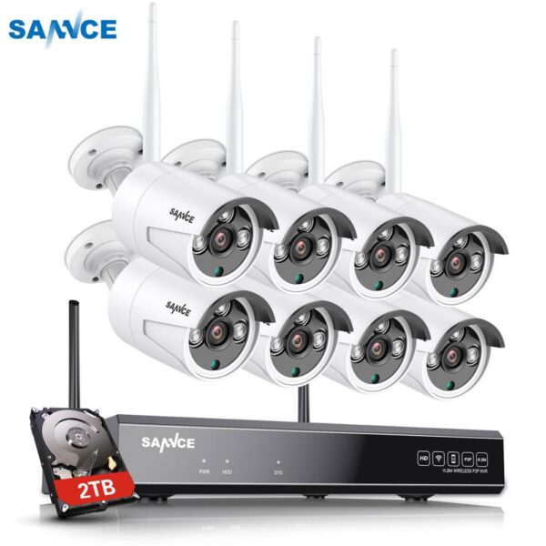 SANNCE  8CH 1080P HD Wi-Fi NVR 2TB HDD CCTV 2.0MP IP66 Wireless Security Camera