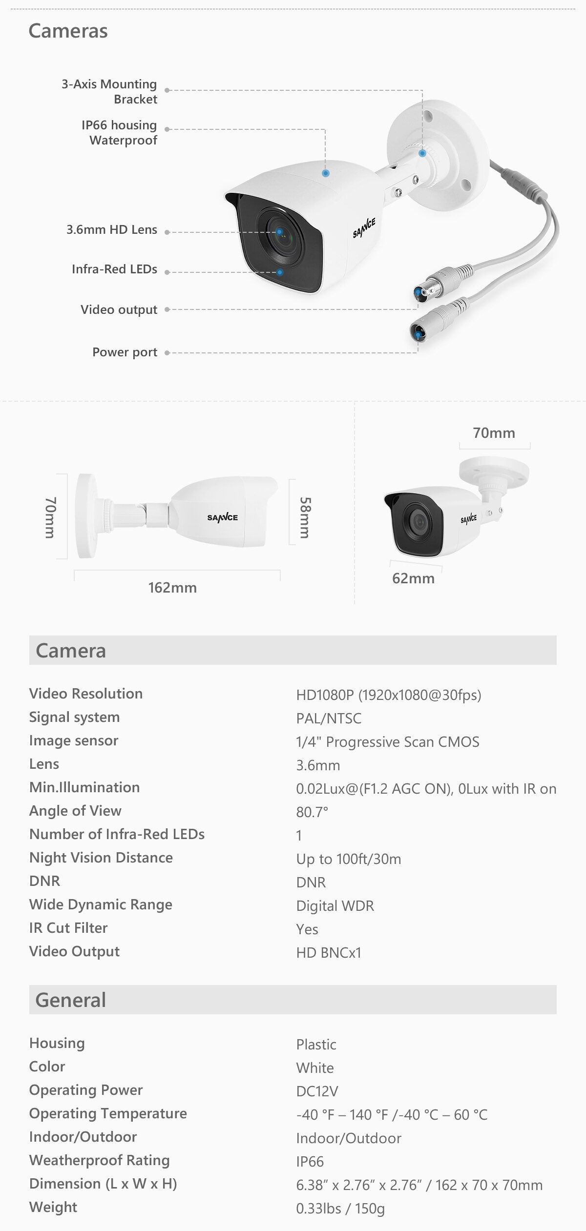 SANNCE 8CH 1080P 2.0MP HD CCTV System Video Recorder 8PCS 1080P CCTV Security Camera Waterproof Night Vision Surveillance Kits