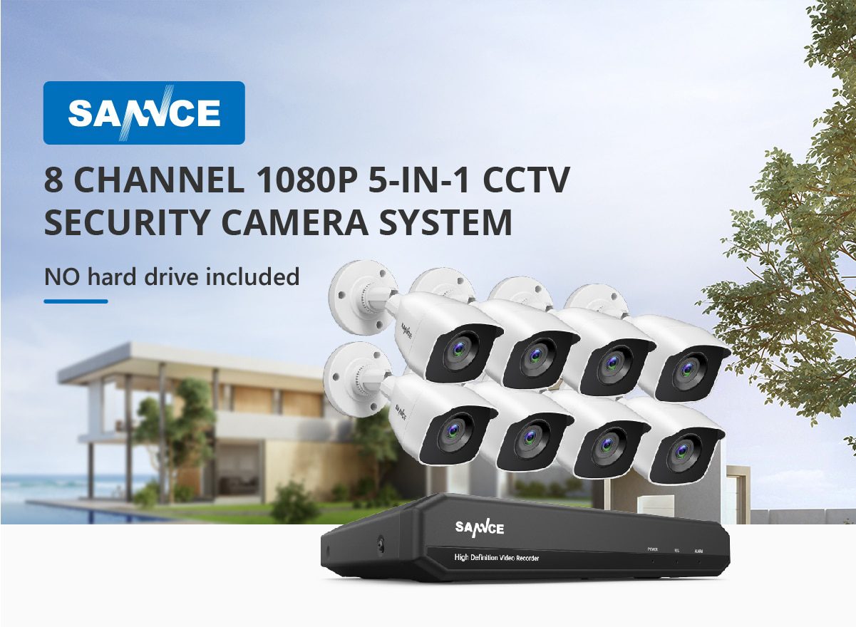 SANNCE 8CH 1080P 2.0MP HD CCTV System Video Recorder 8PCS 1080P CCTV Security Camera Waterproof Night Vision Surveillance Kits