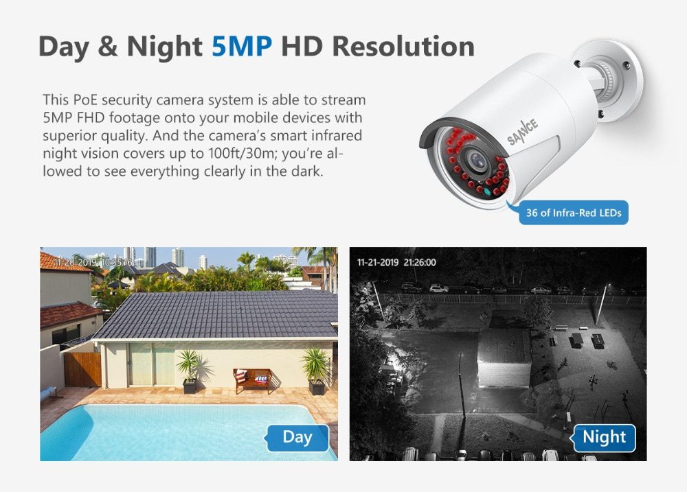 SANNCE 8CH 5MP HD POE Network Video Security System 5MP H.264+ NVR With 4X 5MP 30M EXIR Night Vision Weatherproof IP Camera