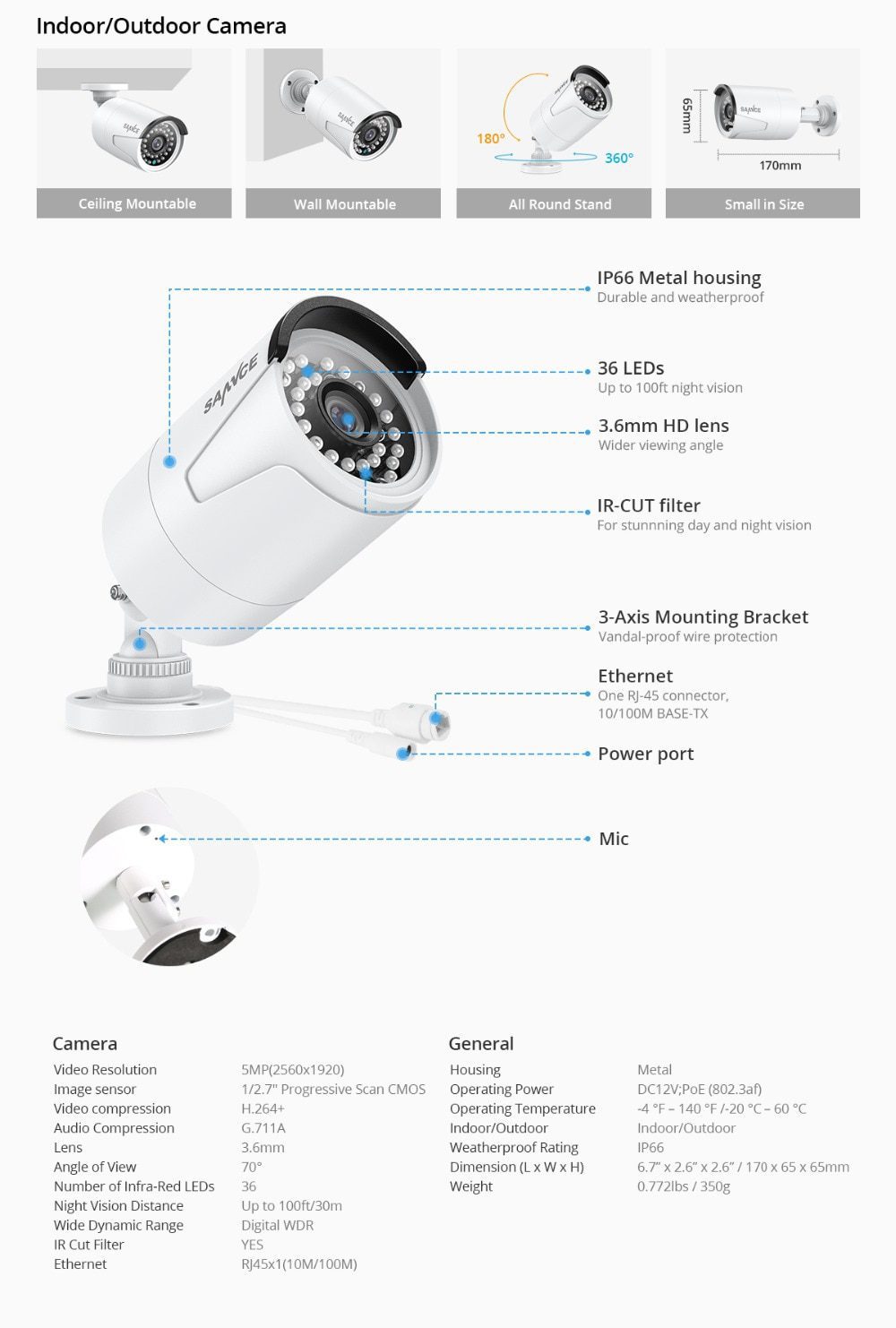 SANNCE 8CH 5MP HD POE Network Video Security System 5MP H.264+ NVR With 4X 5MP 30M EXIR Night Vision Weatherproof IP Camera