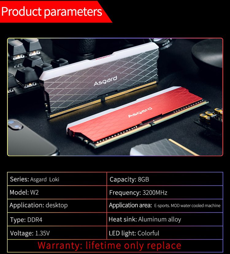 Asgard W2 series RGB RAM ddr4 8GBx2 16GBx2 3200MHz PC4-25600 1.35V dual channel stunning desktop memory ram