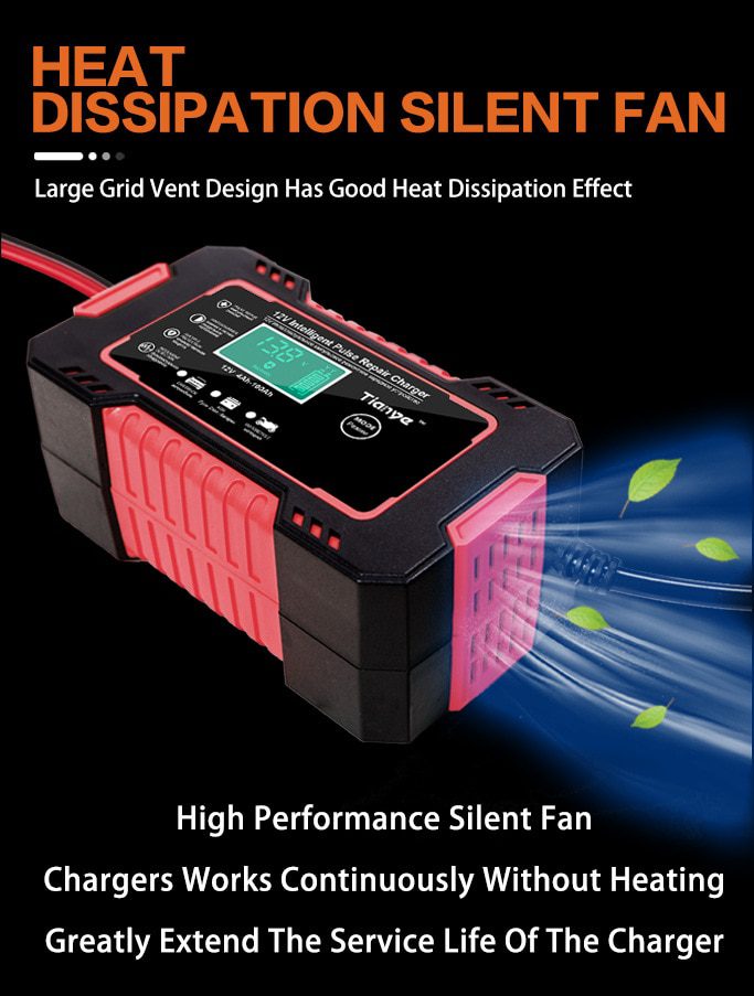 EAFC Full Automatic Car Battery Charger 12V Digital Display Battery Charger Power Puls Repair Chargers Wet Dry Lead Acid