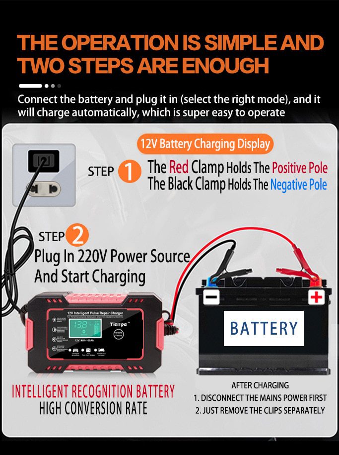 EAFC Full Automatic Car Battery Charger 12V Digital Display Battery Charger Power Puls Repair Chargers Wet Dry Lead Acid