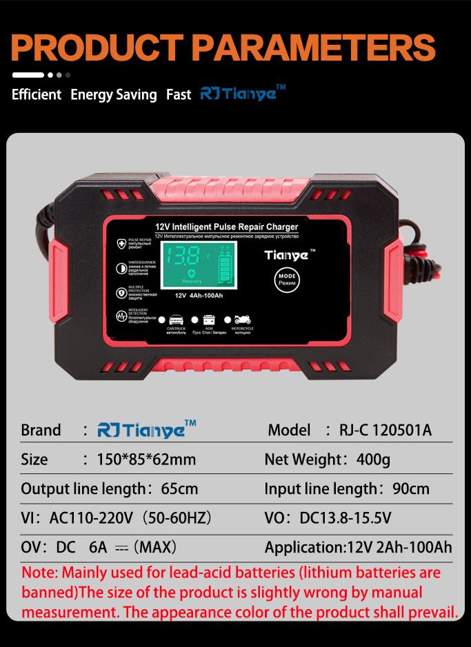 EAFC Full Automatic Car Battery Charger 12V Digital Display Battery Charger Power Puls Repair Chargers Wet Dry Lead Acid