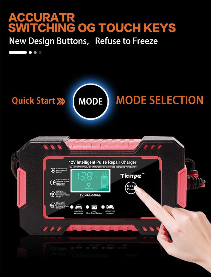 EAFC Full Automatic Car Battery Charger 12V Digital Display Battery Charger Power Puls Repair Chargers Wet Dry Lead Acid