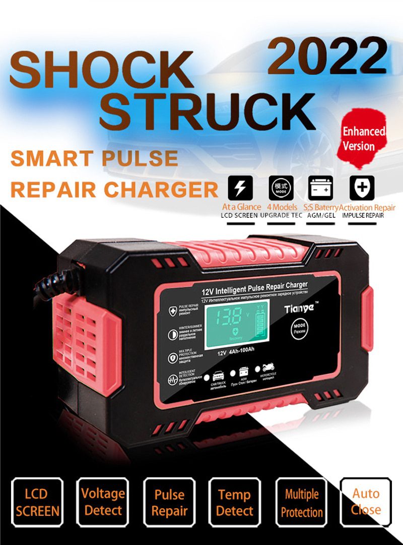 EAFC Full Automatic Car Battery Charger 12V Digital Display Battery Charger Power Puls Repair Chargers Wet Dry Lead Acid