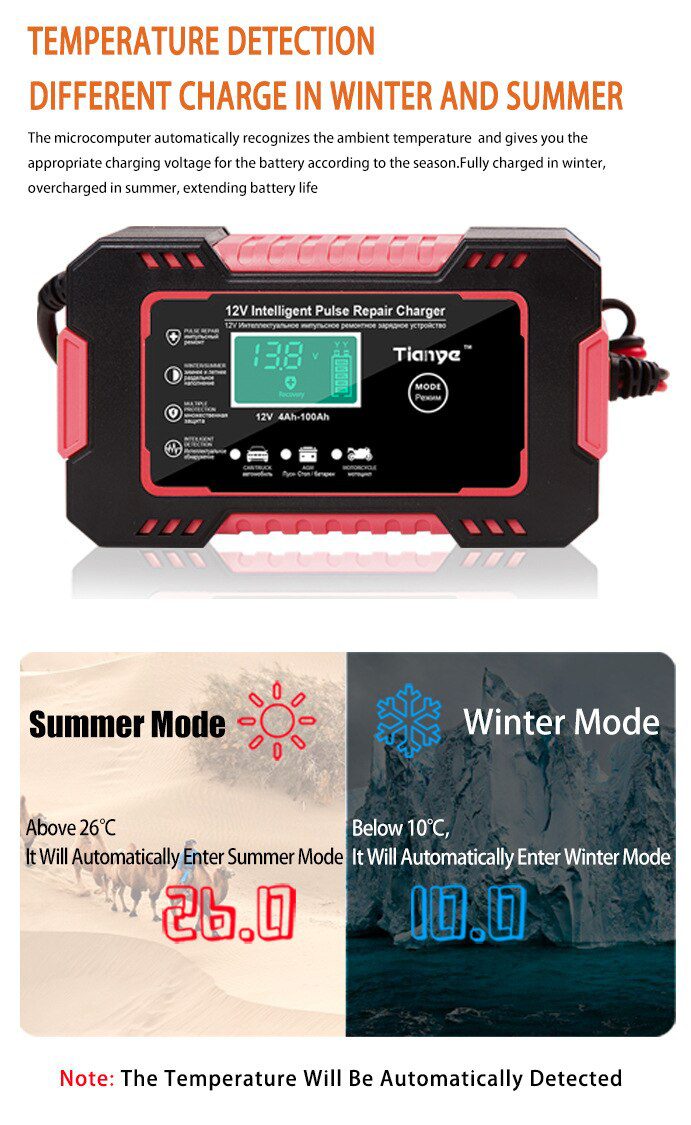 EAFC Full Automatic Car Battery Charger 12V Digital Display Battery Charger Power Puls Repair Chargers Wet Dry Lead Acid