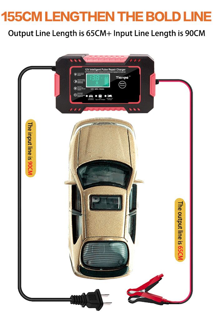 EAFC Full Automatic Car Battery Charger 12V Digital Display Battery Charger Power Puls Repair Chargers Wet Dry Lead Acid