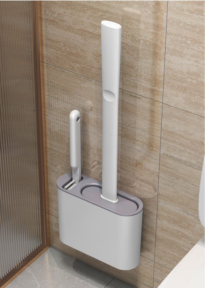 Silicone TPR Toilet Brush and Holder Toilet Bowl Brush with Holder Set Wall Hanging Toilet Brush Silicone Bristles for Floor