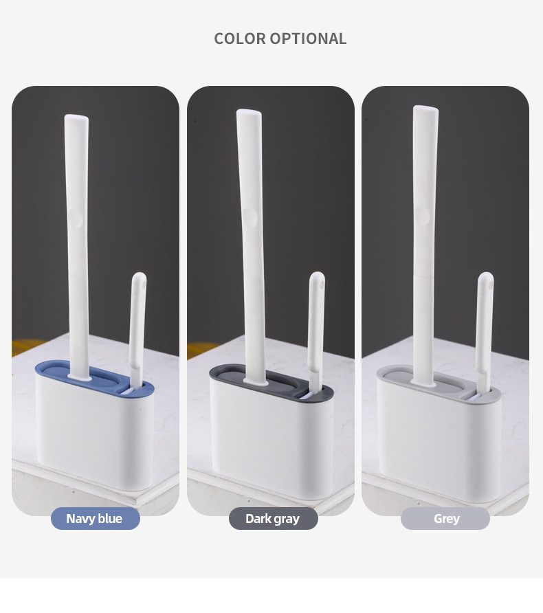 Silicone TPR Toilet Brush and Holder Toilet Bowl Brush with Holder Set Wall Hanging Toilet Brush Silicone Bristles for Floor