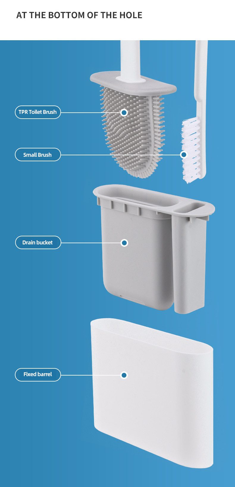 Silicone TPR Toilet Brush and Holder Toilet Bowl Brush with Holder Set Wall Hanging Toilet Brush Silicone Bristles for Floor