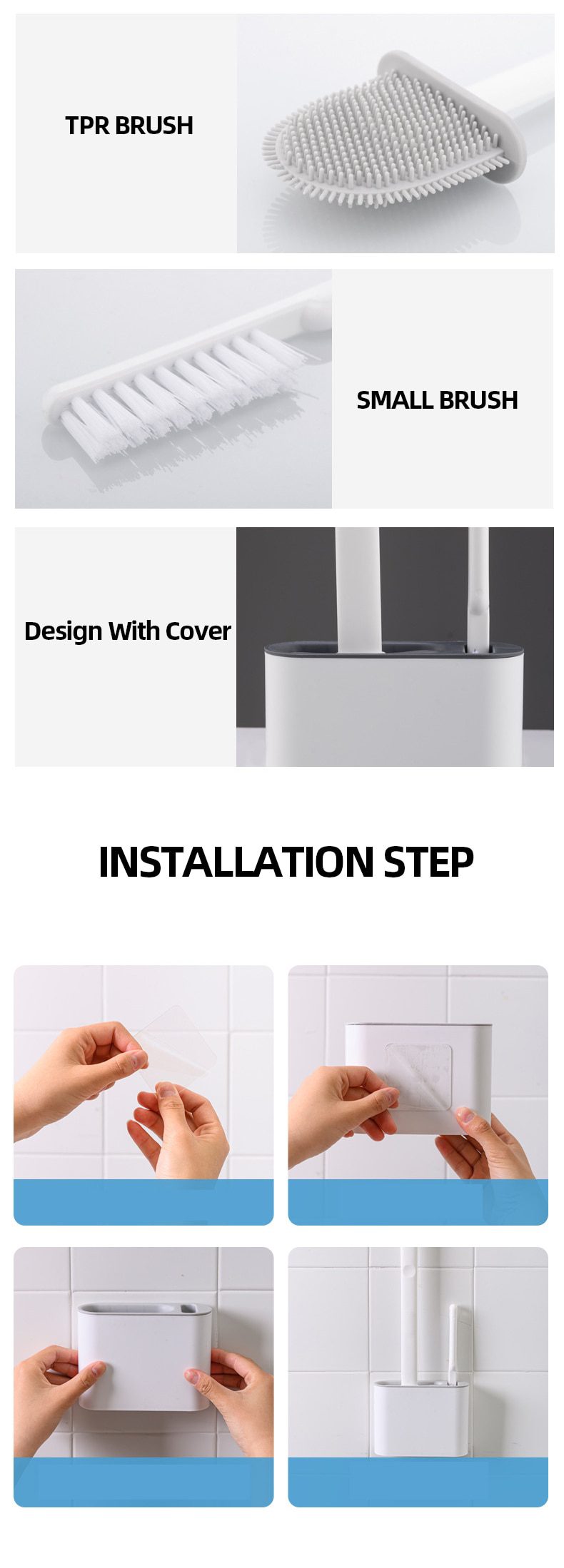 Silicone TPR Toilet Brush and Holder Toilet Bowl Brush with Holder Set Wall Hanging Toilet Brush Silicone Bristles for Floor