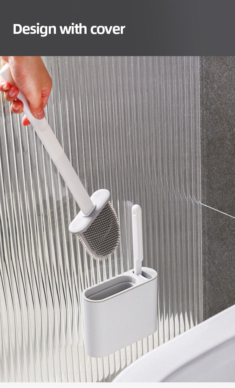 Silicone TPR Toilet Brush and Holder Toilet Bowl Brush with Holder Set Wall Hanging Toilet Brush Silicone Bristles for Floor