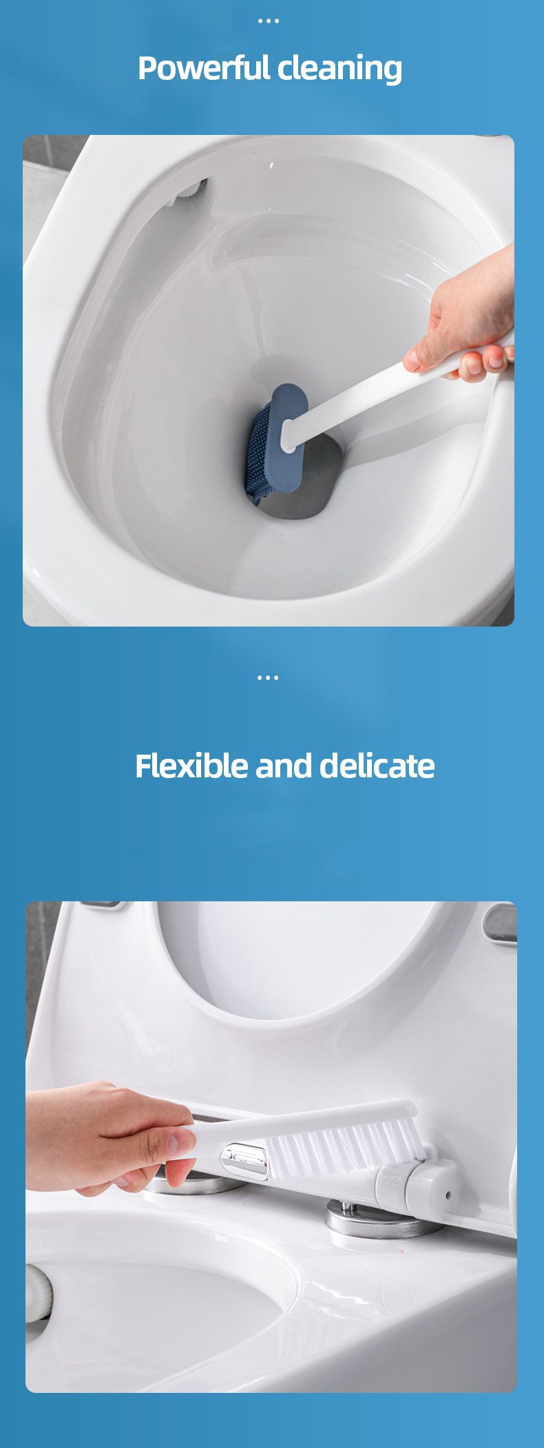 Silicone TPR Toilet Brush and Holder Toilet Bowl Brush with Holder Set Wall Hanging Toilet Brush Silicone Bristles for Floor