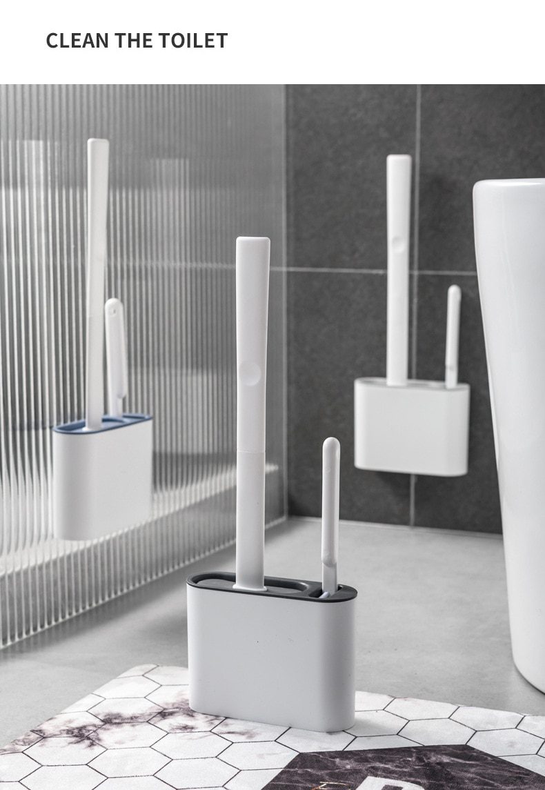 Silicone TPR Toilet Brush and Holder Toilet Bowl Brush with Holder Set Wall Hanging Toilet Brush Silicone Bristles for Floor