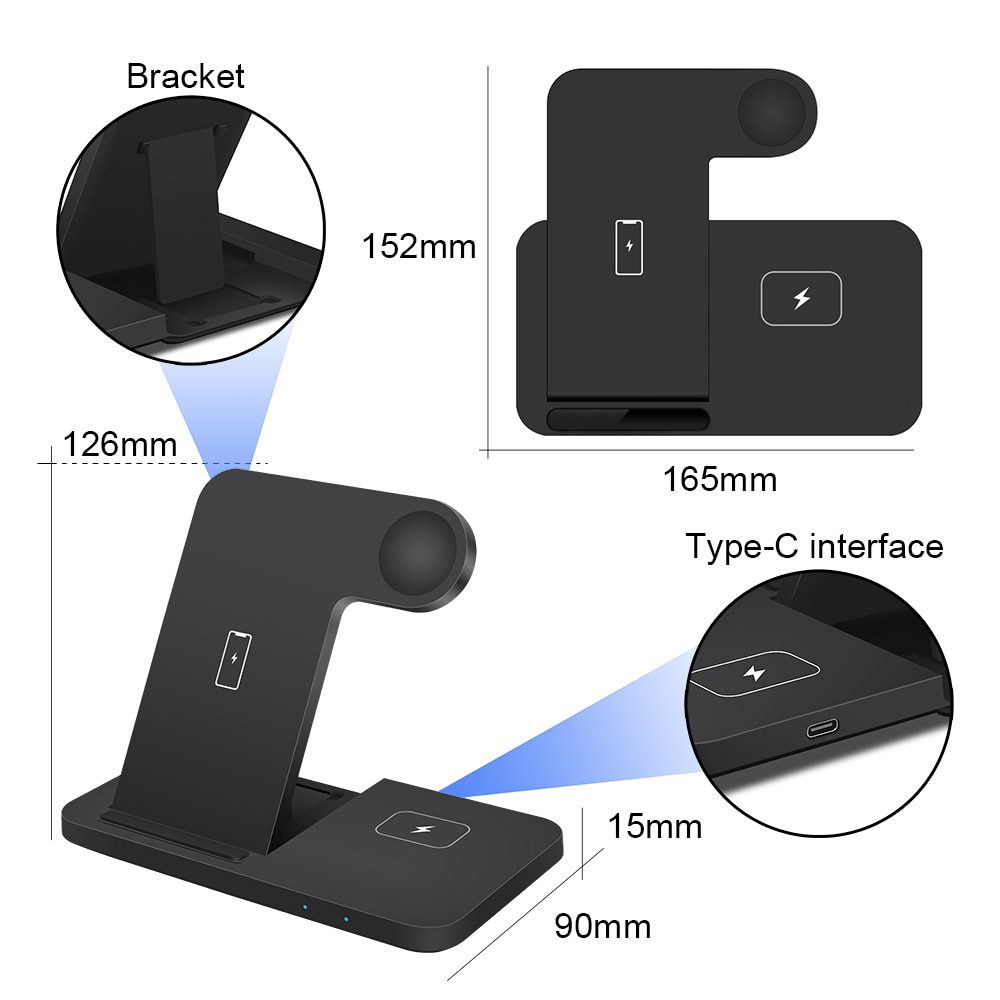 DCAE 15W Fast Wireless Charger Dock Station For iPhone, Apple Watch, Air Pods 3 Pro Charging Stand