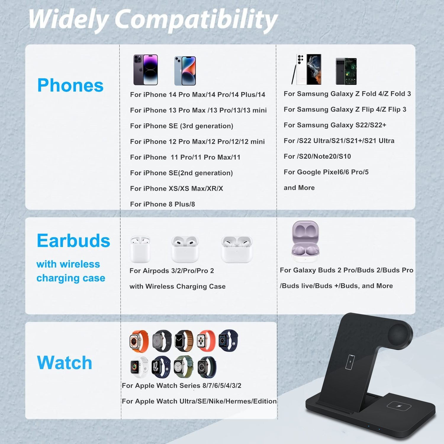 DCAE 15W Fast Wireless Charger Dock Station For iPhone, Apple Watch, Air Pods 3 Pro Charging Stand