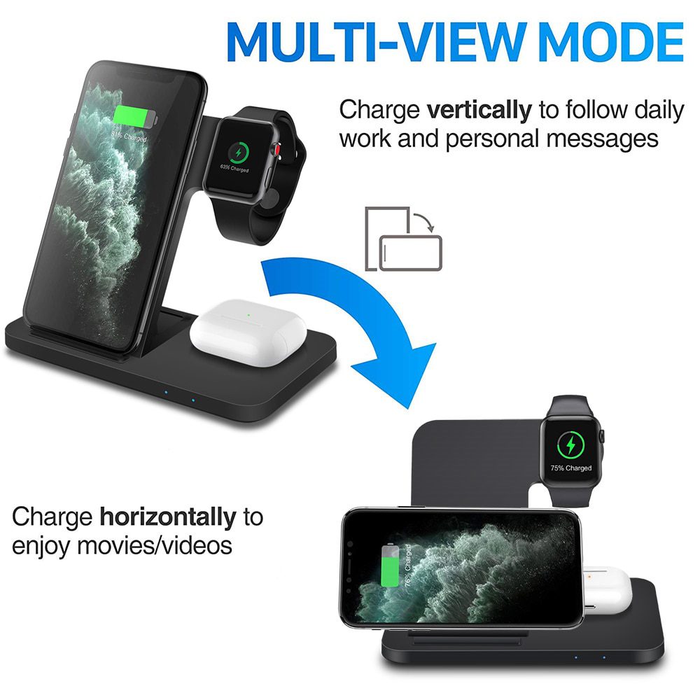 DCAE 15W Fast Wireless Charger Dock Station For iPhone, Apple Watch, Air Pods 3 Pro Charging Stand