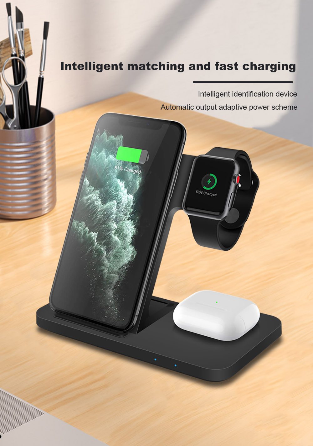DCAE 15W Fast Wireless Charger Dock Station For iPhone, Apple Watch, Air Pods 3 Pro Charging Stand