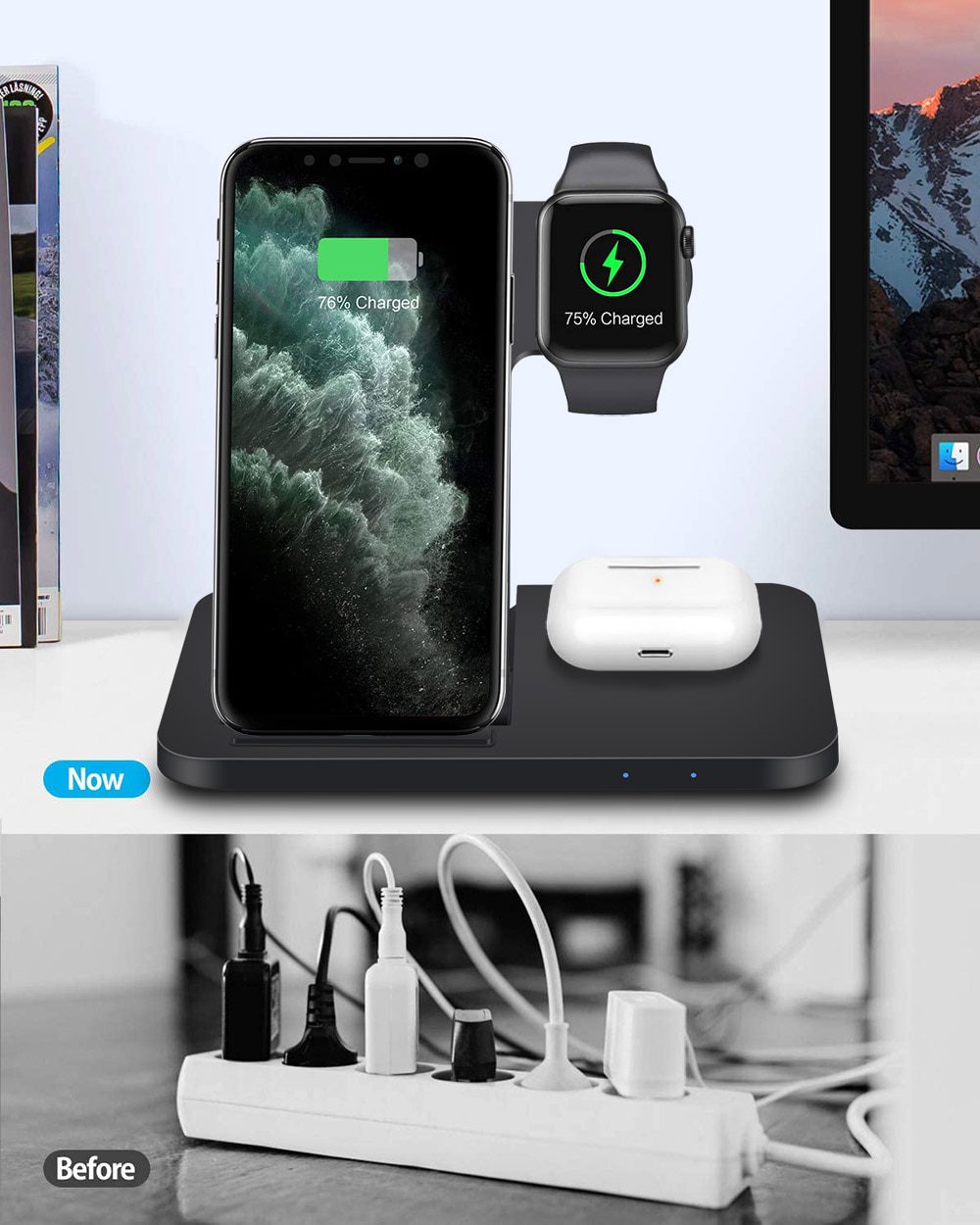 DCAE 15W Fast Wireless Charger Dock Station For iPhone, Apple Watch, Air Pods 3 Pro Charging Stand