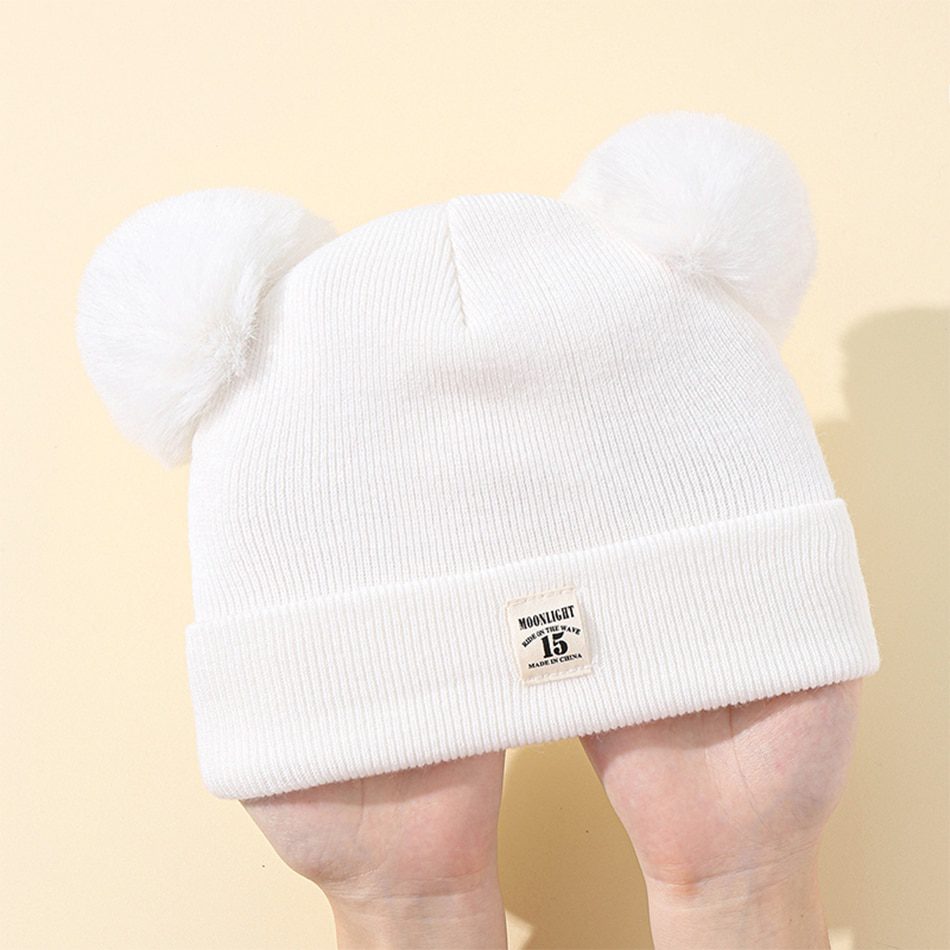 Winter Warm Baby Knitted Hats with Pom, Solid Colors for Boys and Girls