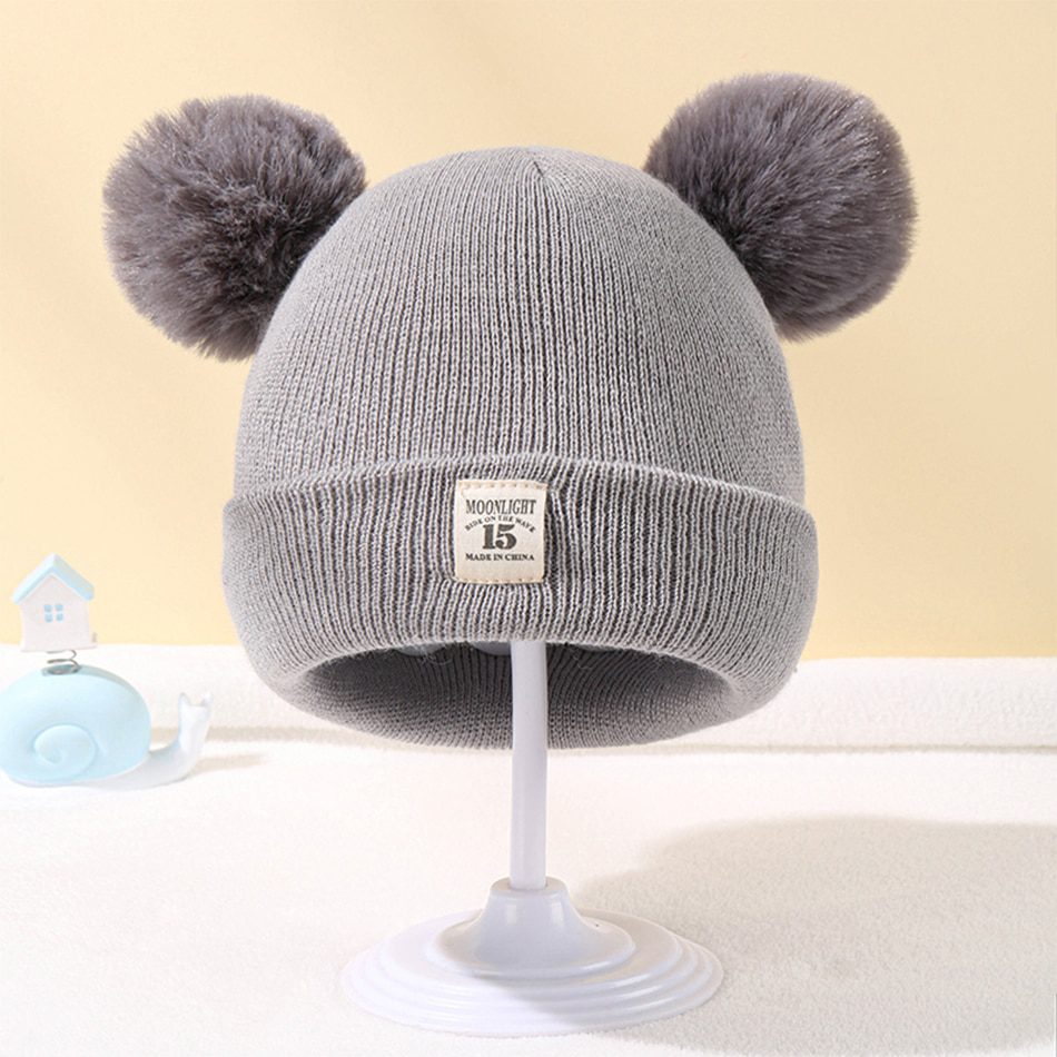 Winter Warm Baby Knitted Hats with Pom, Solid Colors for Boys and Girls