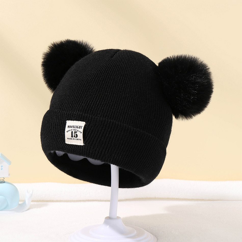 Winter Warm Baby Knitted Hats with Pom, Solid Colors for Boys and Girls