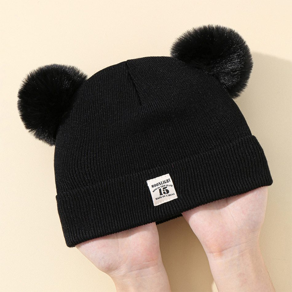 Winter Warm Baby Knitted Hats with Pom, Solid Colors for Boys and Girls