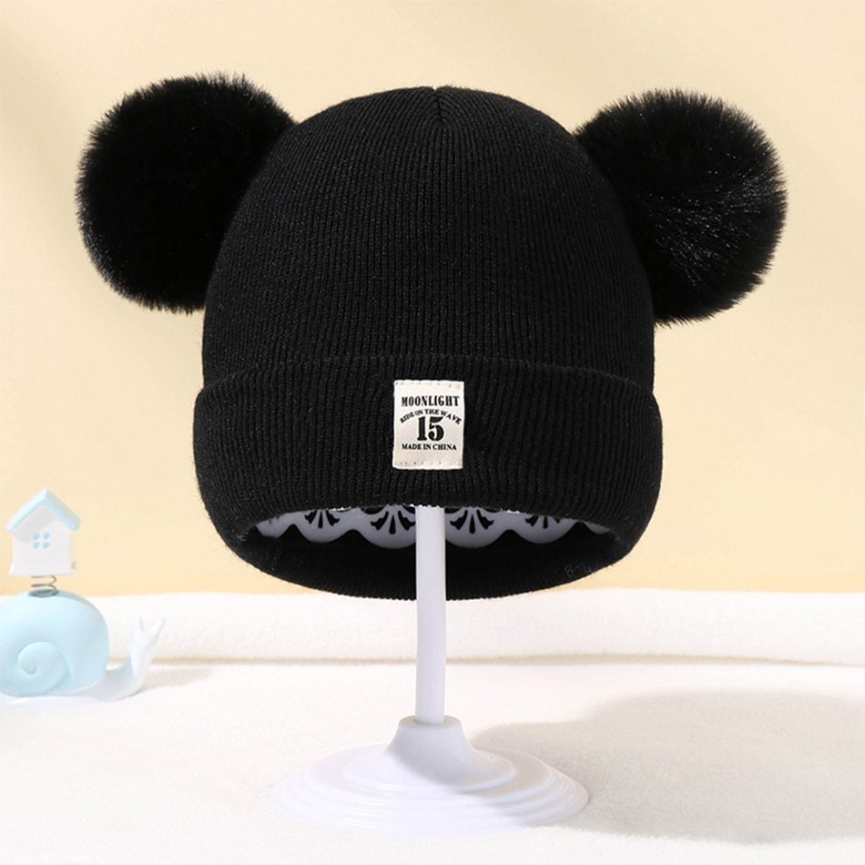 Winter Warm Baby Knitted Hats with Pom, Solid Colors for Boys and Girls