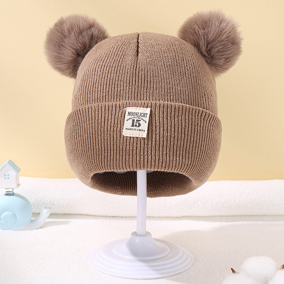 Winter Warm Baby Knitted Hats with Pom, Solid Colors for Boys and Girls