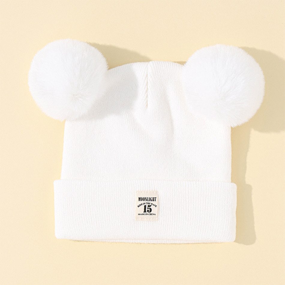 Winter Warm Baby Knitted Hats with Pom, Solid Colors for Boys and Girls