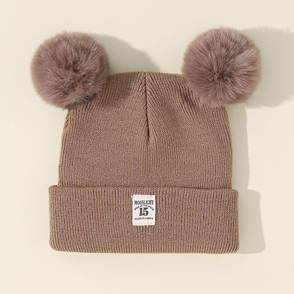 Winter Warm Baby Knitted Hats with Pom, Solid Colors for Boys and Girls