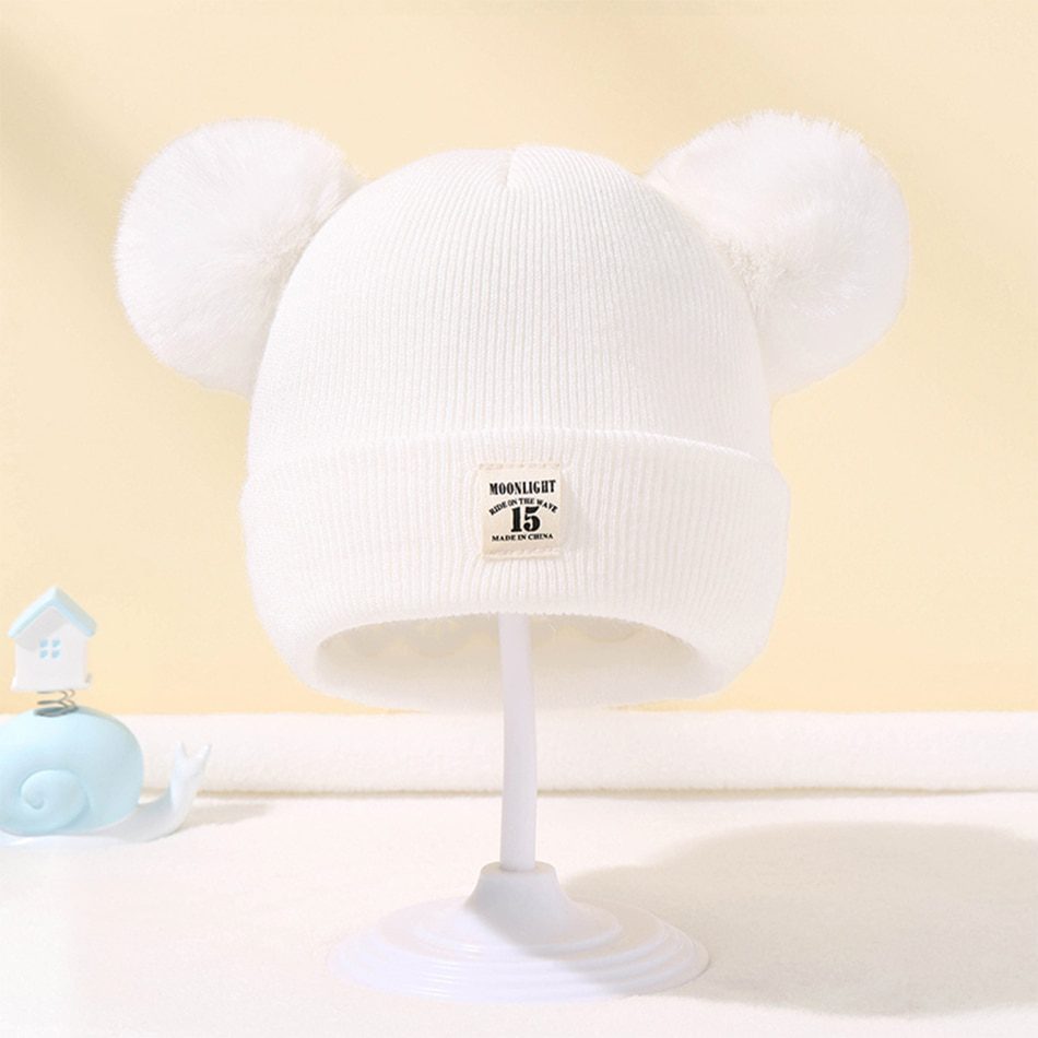Winter Warm Baby Knitted Hats with Pom, Solid Colors for Boys and Girls