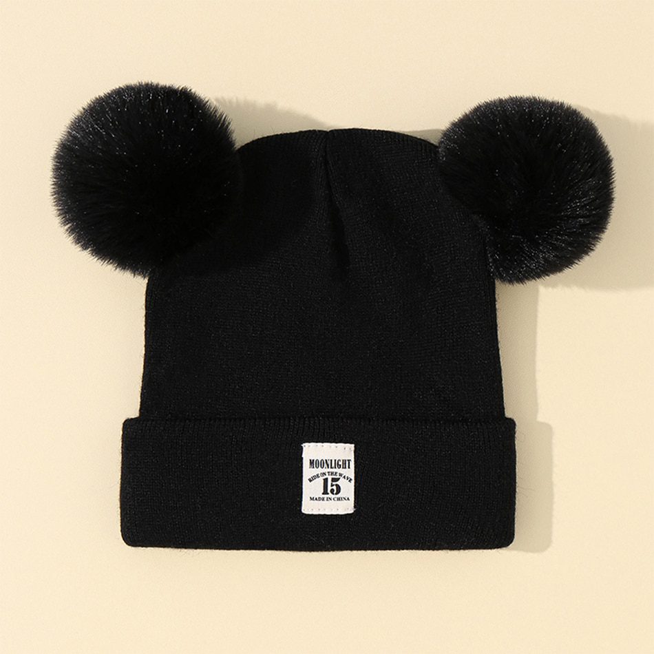 Winter Warm Baby Knitted Hats with Pom, Solid Colors for Boys and Girls