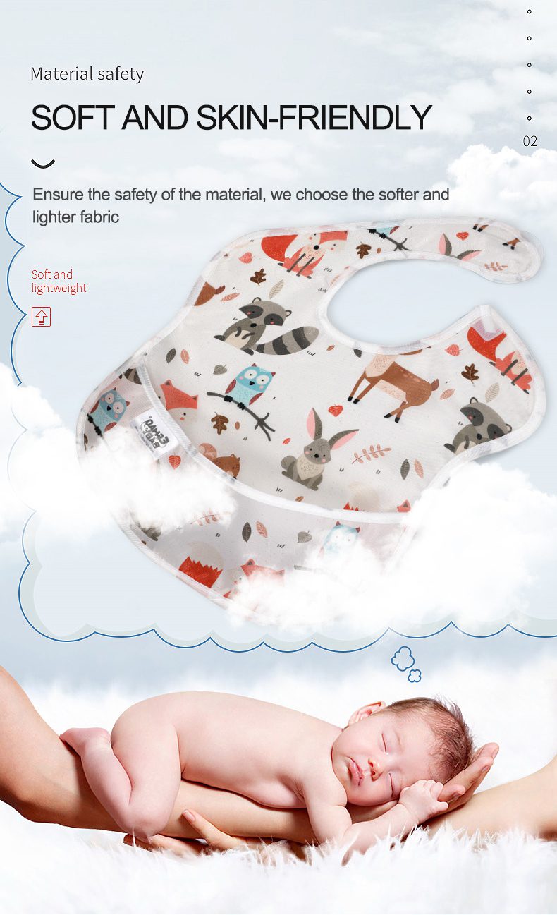 Waterproof Baby Bibs 100% Polyester TPU Coating Feeding Bibs, Washable with Food Catcher